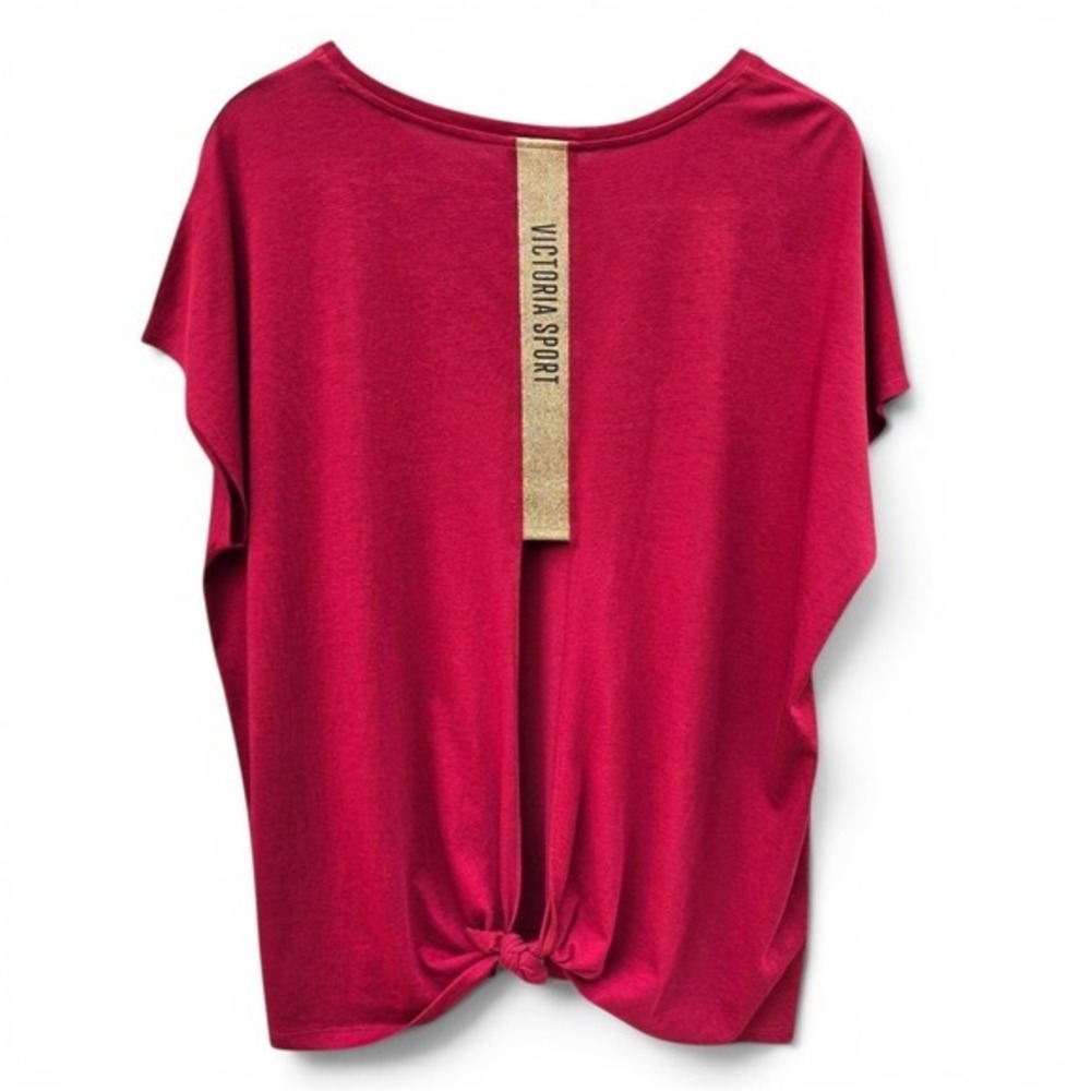 Victoria's Secret Sport Burgundy Open Back Keyhole Tie Knot Tee Shirt NWOT XL